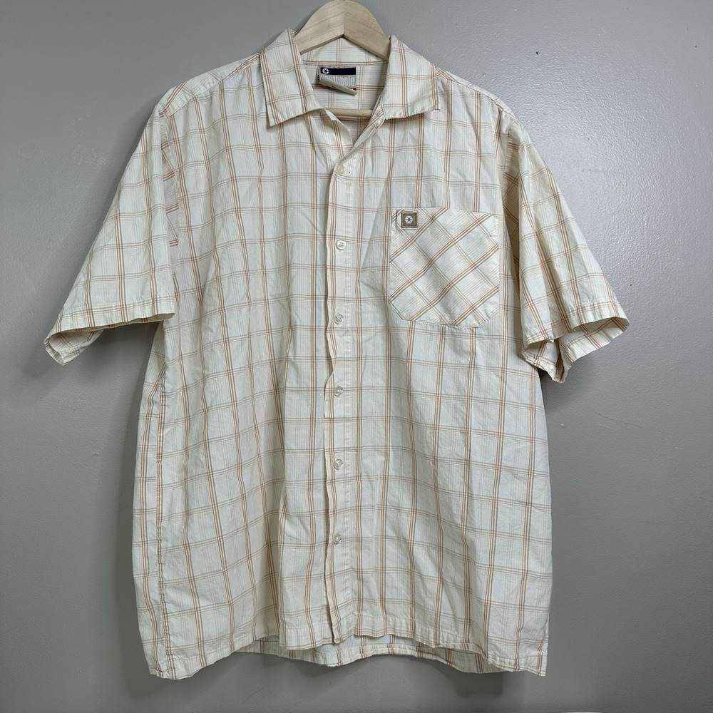 Southpole Cream  and Tan  plaid button up Sz 2XL 100% Cotton Short Sleeve Short